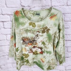 Basic Editions Boho Cottagecore Top Fall Scarecrow Pumpkin Novelty Size 2XL XXL